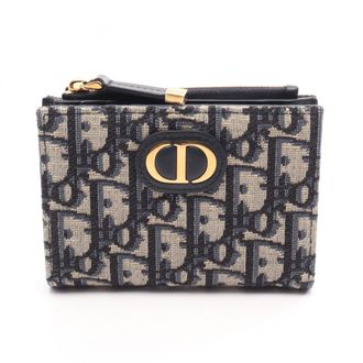 Dior Beige Navy Leather Canvas Wallet (Bi-Fold) (Pre-Owned)