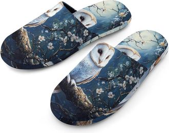 Generic Owl Flowers Moon Cotton Slippers for Men Memory Foam House Slippers Soft Anti-skid Sole Indoor Outdoor Shoes