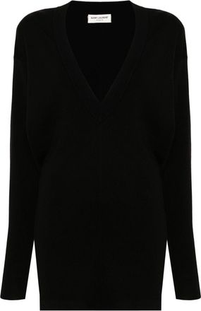 Saint Laurent V-neck wool dress - women - Wool - L - Black