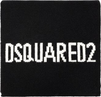 Dsquared2 Logo Intarsia Knit Woolen Sjaal - Heren - Wintersjaals - Zwart - ONE Size - Wol - Accessoires