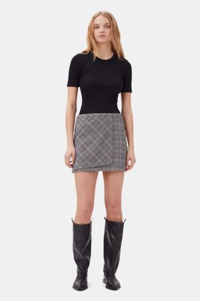 Ganni Checkered Mini Skirt in Frost Gray Size 10 Womens