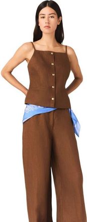 Maje Linen blend top in Brown at Nordstrom, Size 38 Eu