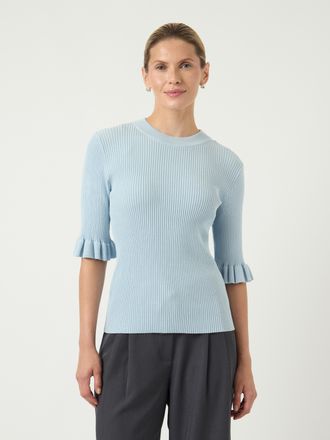 Y.A.S Rundhalspullover Y.A.S YASMIKLA SS KNIT TOP S. NOOS, Damen, Gr. XL, skyway, Strick, Obermaterial: 65% Viskose, 35% Nylon, unifarben, slim fit normal, 