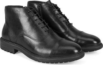 Desa Mens Leather Lace-Up Boots - 3.5cm Heel, Slip-On, Breathable | Black - 42