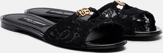 Dolce & Gabbana DG leather-trimmed lace slides
