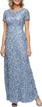 Alex Evenings Sequin Soutache Short Sleeve A-Line Gown in Skyblue at Nordstrom, Size 18