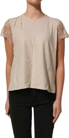 Pink Memories pink MEMORIES Cotton Lace Detailing Round Neck Womens Top