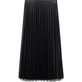 Mango Pleated Faux Leather Midi Skirt in Black at Nordstrom, Size Small