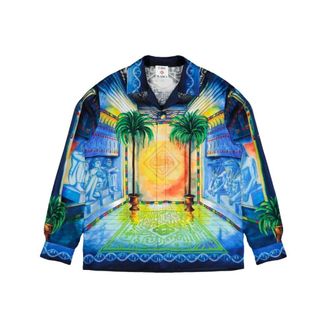 Casablanca Overhemden, Heren, Blauw, L, Geometrie Sacree Long Sleeve Shirt