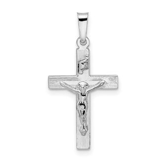 Diamond2Deal 14k White Gold Polished Solid INRI Striped Crucifix Pendant
