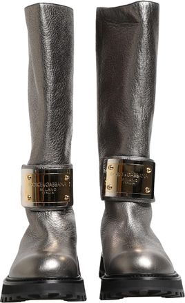 Dolce & Gabbana Metallic Silver Leather Mid Calf Boots Mens Shoes