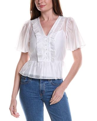 Vince Camuto V-Neck Double Ruffle Button Down Shirt
