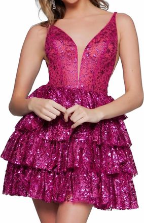Jovani Sequin Ruffled Mini Dress In Hot Pink