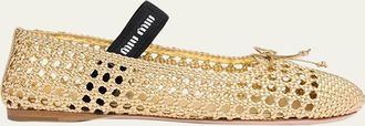 Miu Miu Metallic Leather Crochet Ballerina Flats