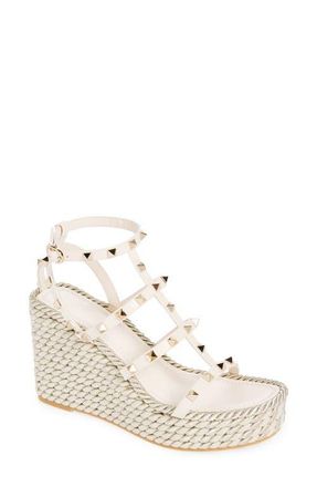 Valentino Garavani Rockstud Torchon Wedge Sandal in Light Ivory at Nordstrom, Size 11Us