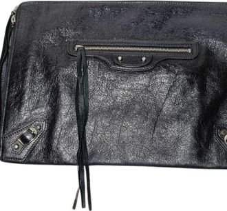 Balenciaga Black Leather Clutch Bag (Pre-Owned)