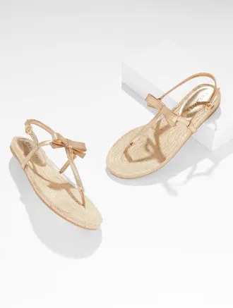 Talbots Irina Bow Metallic Nappa Espadrille Sandals - Gold - 10 1/2 M Talbots