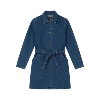 A.P.C. Vestido camisero de mezclilla con cintur&oacute;n - Dresses - Mujer - Azul - S