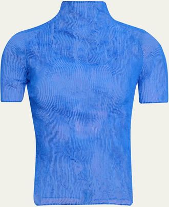 Issey Miyake Twisted Chiffon Plisse Mock-Neck Top