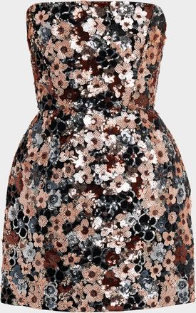 Bronx and Banco Maraya Strapless Floral Sequin Fit & Flare Mini Dress