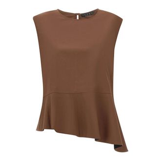 Kaos Kaos, Tops, Dames, Bruin, L, Katoen, Asymmetrische top met ruches