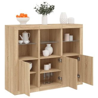 vidaXL Vidaxl - Aparador Con Luz Led 3 Piezas Madera De Ingenier&iacute;a Roble Sonoma