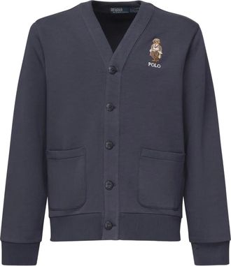 Polo Ralph Lauren Cardigan con ricamo Bear e bottoni - Blu