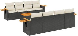 vidaXL Set De Sof&aacute;s De Jard&iacute;n 8 Piezas Y Cojines Rat&aacute;n Sint&eacute;tico Negro Vidaxl