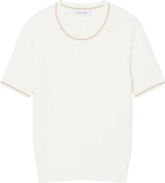 Lacoste Gebreide trui met korte mouwen en ronde hals - Dames - Ronde hals truien - Wit - L - Katoen - Truien & Vesten