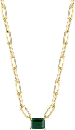 Sphera Milano 14K Over Silver Emerald Cz Paperclip Necklace