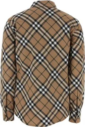 Burberry Womens Checked Wool Blend Shirt Beige Polyester