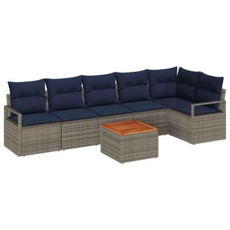 vidaXL Conjunto De Sof&aacute;s De Jard&iacute;n 7 Pcs Gris Rat&aacute;n Sint&eacute;tico Vidaxl