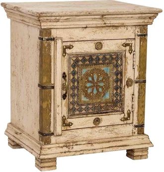 Wanderlust Deco Mesita De Noche De Madera Artesanal Blanca 50x40x59h Cm