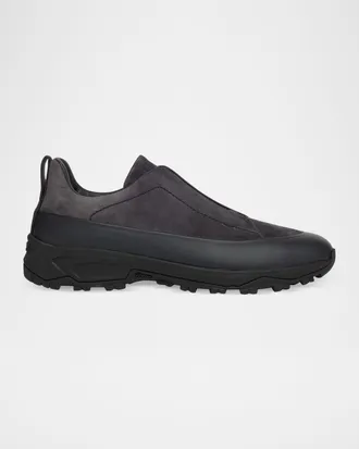 Ermenegildo Zegna Men & apos;s Triple Stitch Monte Suede and Leather Slip-On Sneakers
