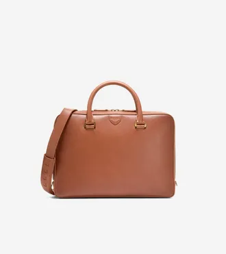 Cole Haan Mens Eastward Burnished Leather Briefcase - Brown