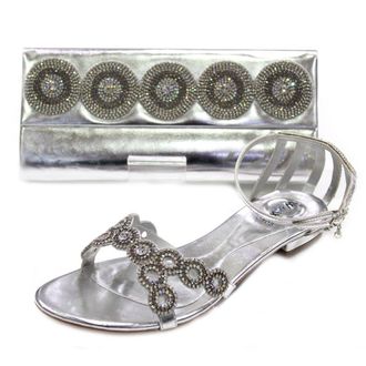Wear & Walk UK W & W-Zona & ARIA Womens Crystal Diamante Shoes & Matching Bag Size 5-11(Silver,Gold,Red,Brown,Aqua) (6, Silver)