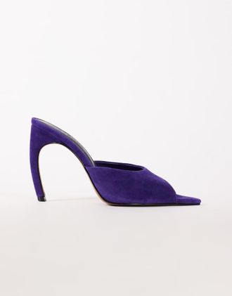 Topshop Artemis sabot viola in vera pelle scamosciata con tacco banana