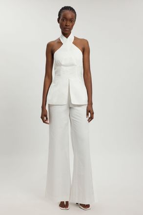 Karen Millen Womens Tailored Cotton Sateen Halter Jumpsuit - White - Size 16 UK