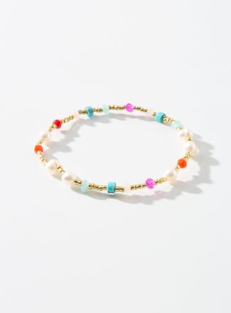 Simons Womens Colourful bead and pearly bead bracelet