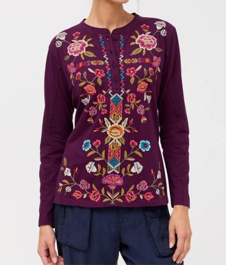 Johnny Was Raw Seam Henley Anaya Tee In Aubergine