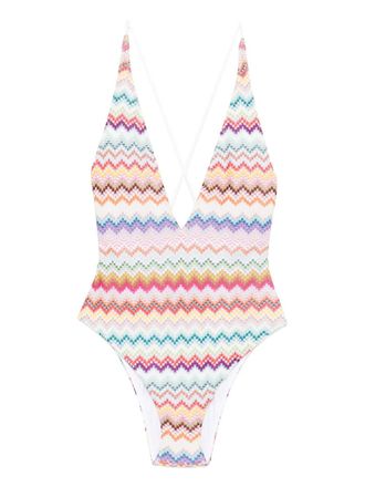 Missoni zigzag-pattern cross-back swimsuit - White