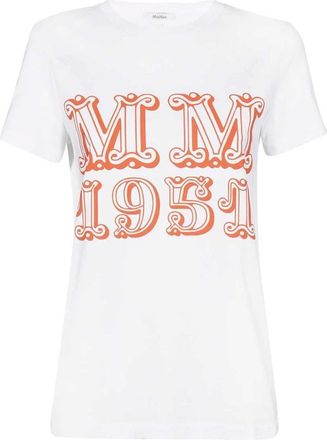 Max Mara Tops, Dames, Wit, L, Katoen, Geribbelde katoenen T-shirt met voorprint