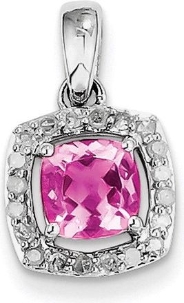 Diamond2Deal Sterling Silver Rhodium-plated Diamond & Pink Tourmaline Square Pendant