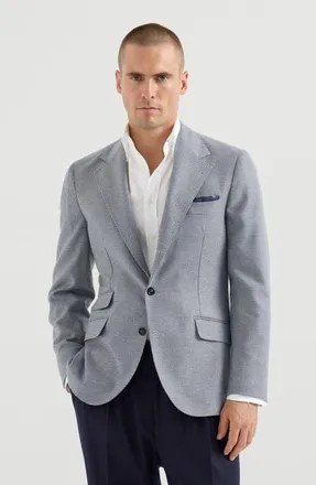 Brunello Cucinelli Cashmere and silk houndstooth flannel deconstructed Cavallo blazer in Cerulean at Nordstrom, Size 48