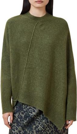 AllSaints Lock Asymmetrical Crewneck Sweater in Moss Green at Nordstrom Rack, Size X-Small