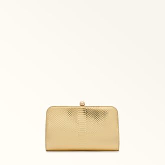 Furla Alba Clutch S Color Gold Oro Pelle Con Stampa Python Whips Lam&eacute; Donna