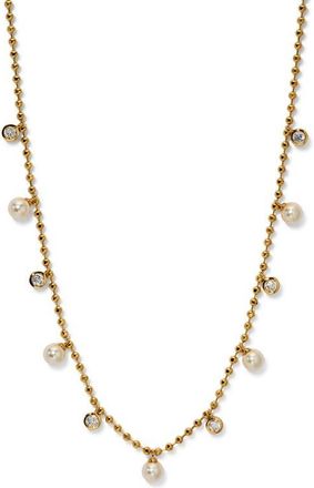 Nadri Esme Crystal & Faux Pearl Station Necklace in Gold at Nordstrom