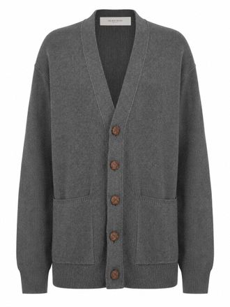 Golden Goose Oversized Grey Cotton Cardigan with Logo Detail