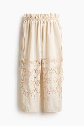 H&M Broderie Anglaise Drawstring Trousers in Light Beige at Nordstrom, Size Medium