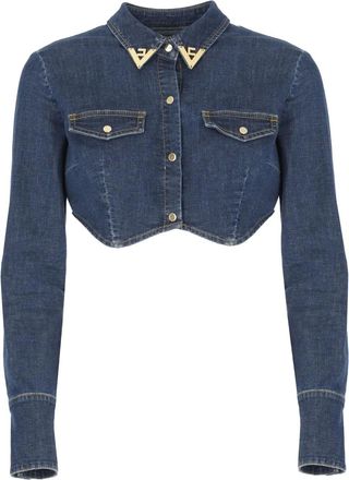 Elisabetta Franchi Top denim crop - Blu